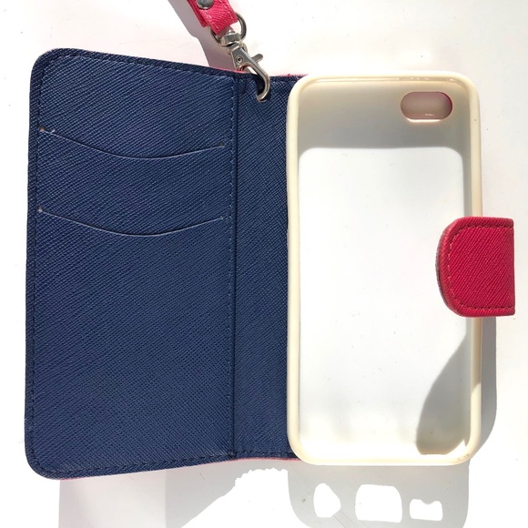 🦋  iphone 5s cell phone case with book cover and strap and card slots hot pink - Picture 3 of 4